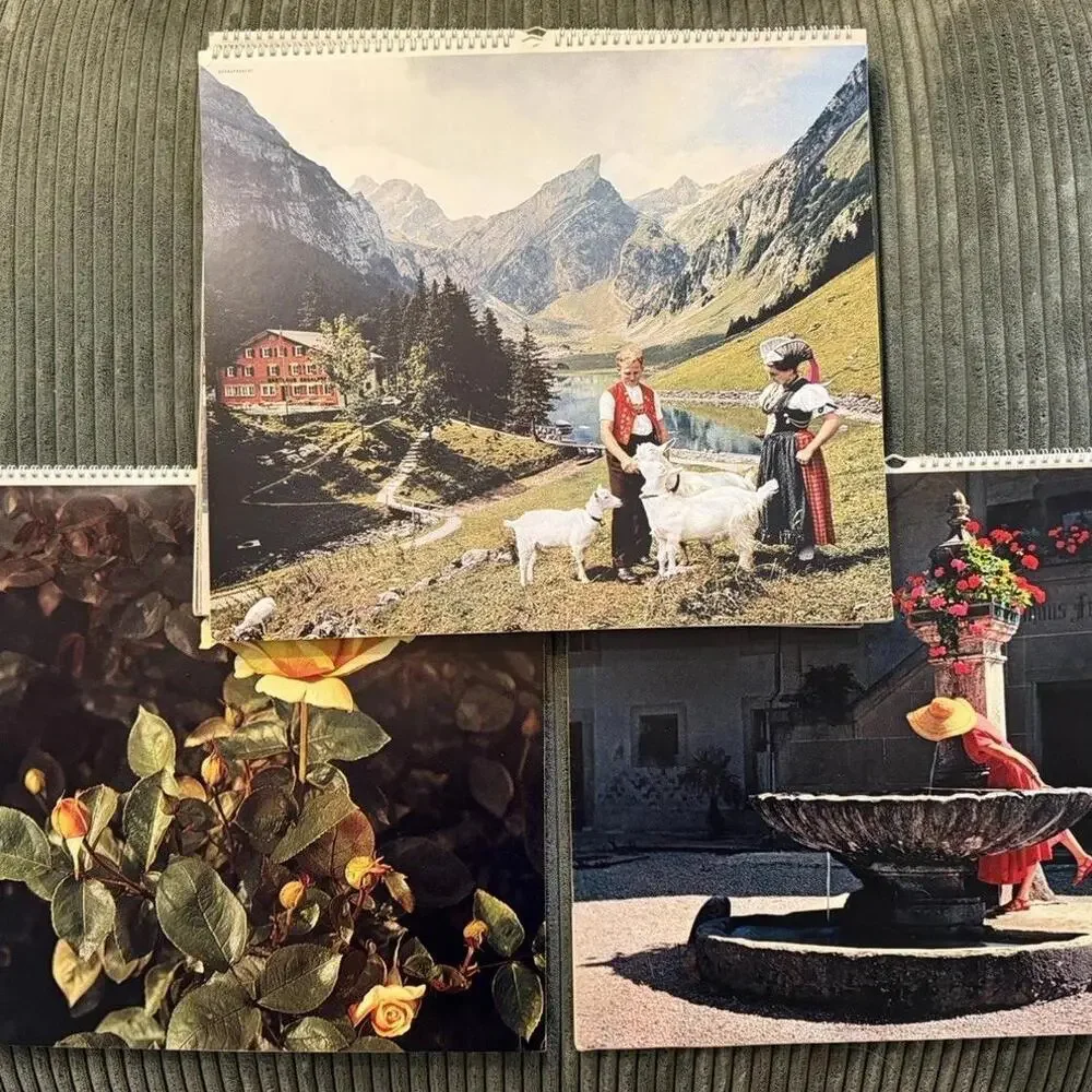Swiss Alpine Pictorial Calendar Lot of 9 Switzerland Matterhorn Jungfrau 1960’s